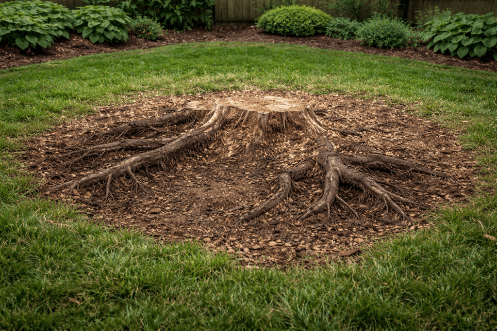 An image showing what happens to roots after stump grinding